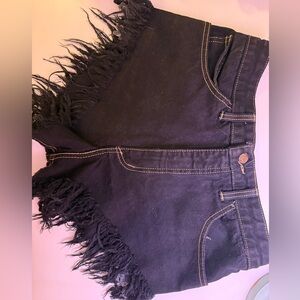 Guess Black Frayed Denim Shorts